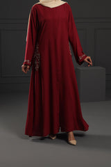 Abaya Maroon cream Embroidered Georgette Fabric