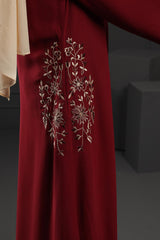Abaya Maroon cream Embroidered Georgette Fabric