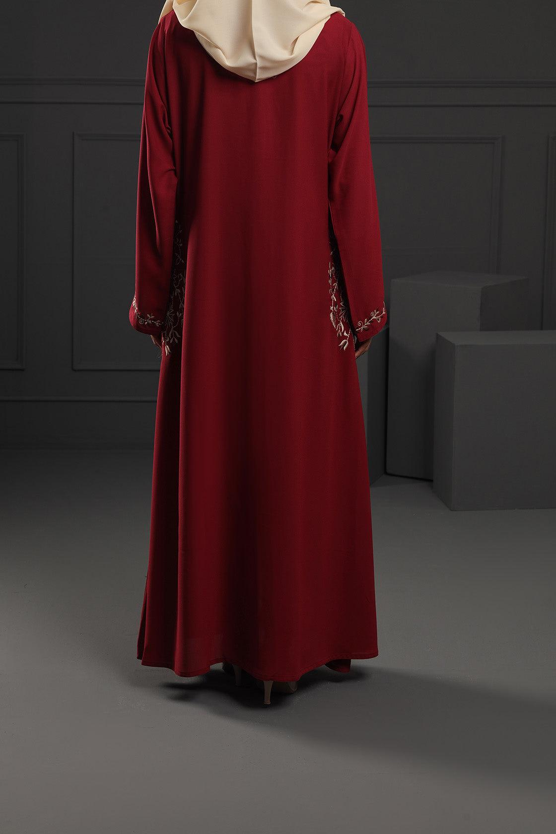 Abaya Maroon cream Embroidered Georgette Fabric