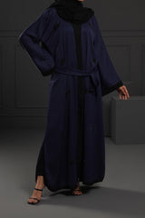 Abaya Navy Blue Embroidered Ottoman Fabric