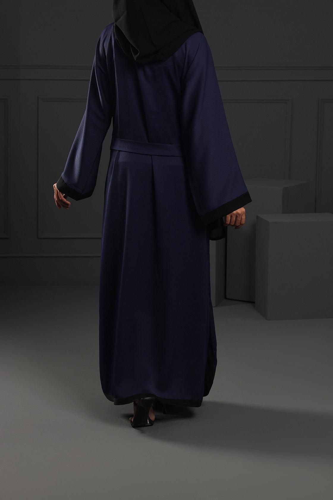 Abaya Navy Blue Embroidered Ottoman Fabric