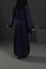 Abaya Navy Blue Embroidered Ottoman Fabric