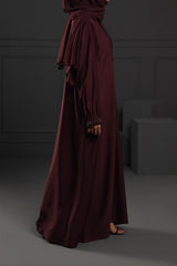 Abaya Maroon Sleeves Hand Embroidered Silk Fabric