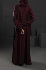 Abaya Maroon Sleeves Hand Embroidered Silk Fabric