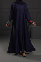 Abaya Floral Red Embroidered Ottoman-Fabric