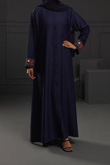 Abaya Floral Red Embroidered Ottoman-Fabric