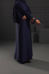 Abaya Floral Red Embroidered Ottoman-Fabric