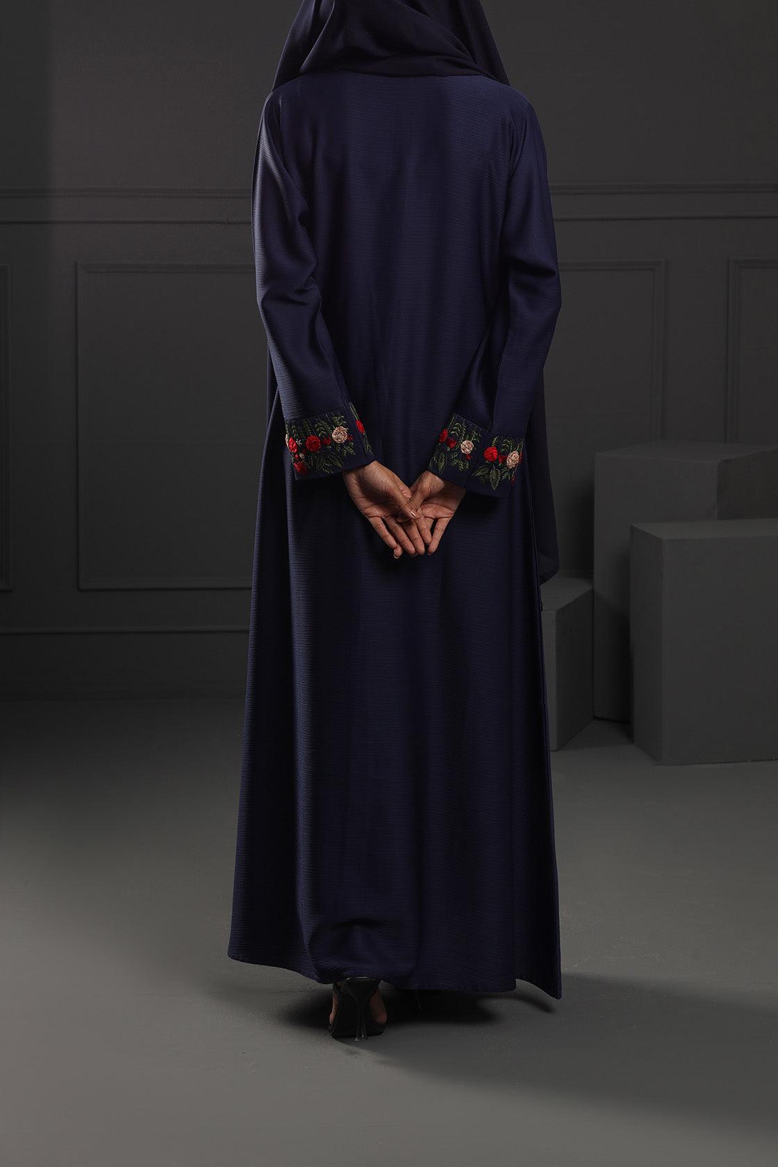 Abaya Floral Red Embroidered Ottoman-Fabric