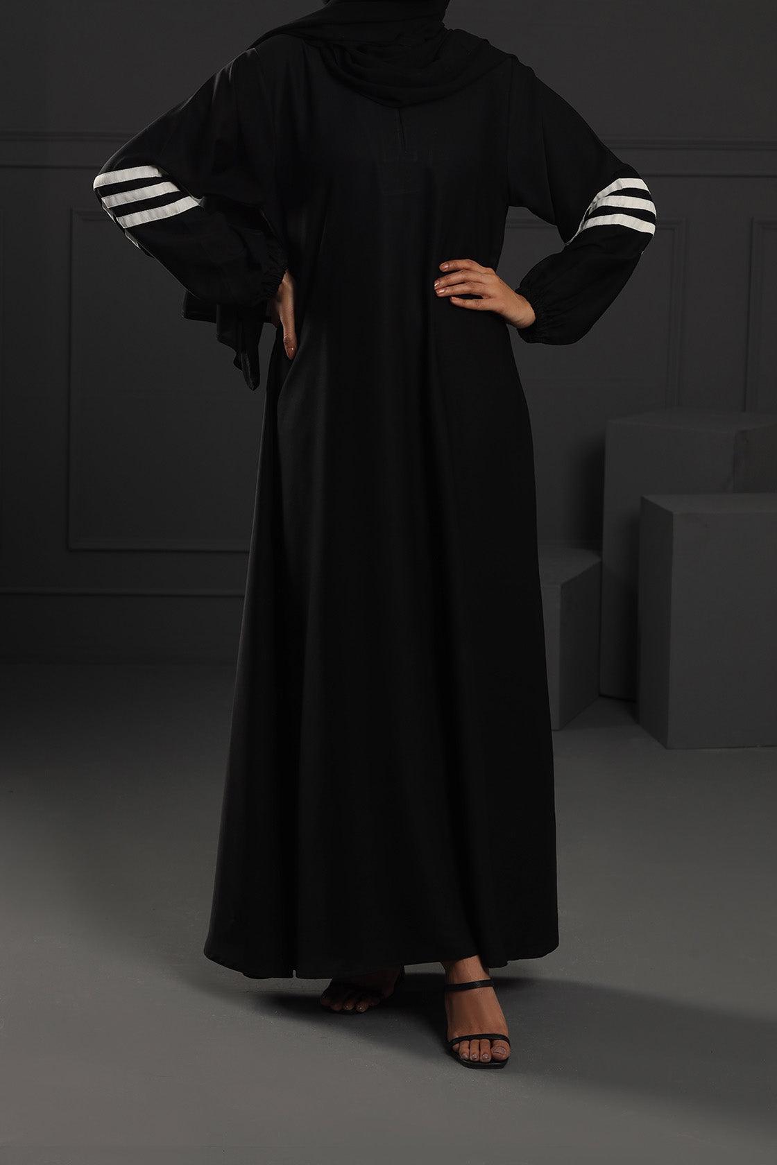 Abaya Black White Stripes Silk-Fabric
