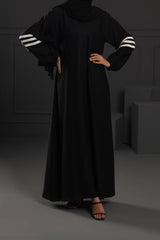Abaya Black White Stripes Silk-Fabric