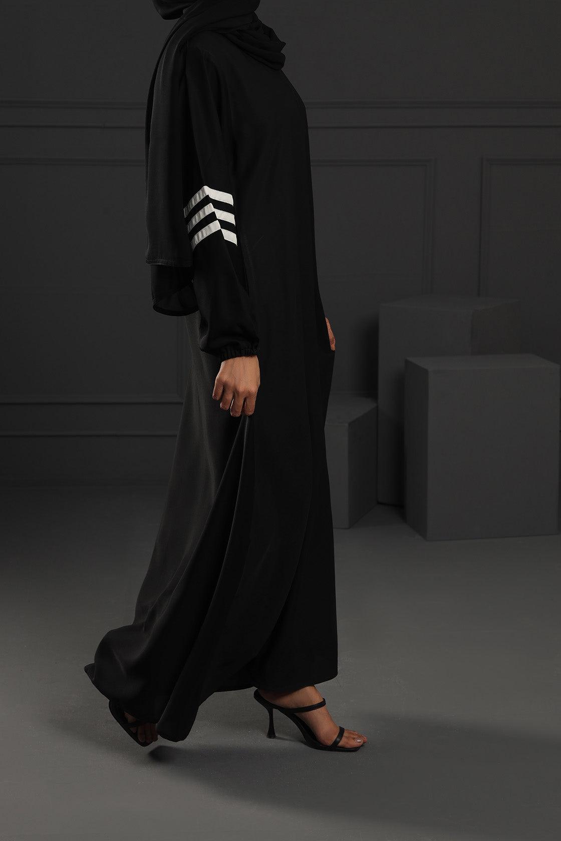 Abaya Black White Stripes Silk-Fabric