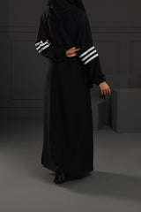 Abaya Black White Stripes Silk-Fabric