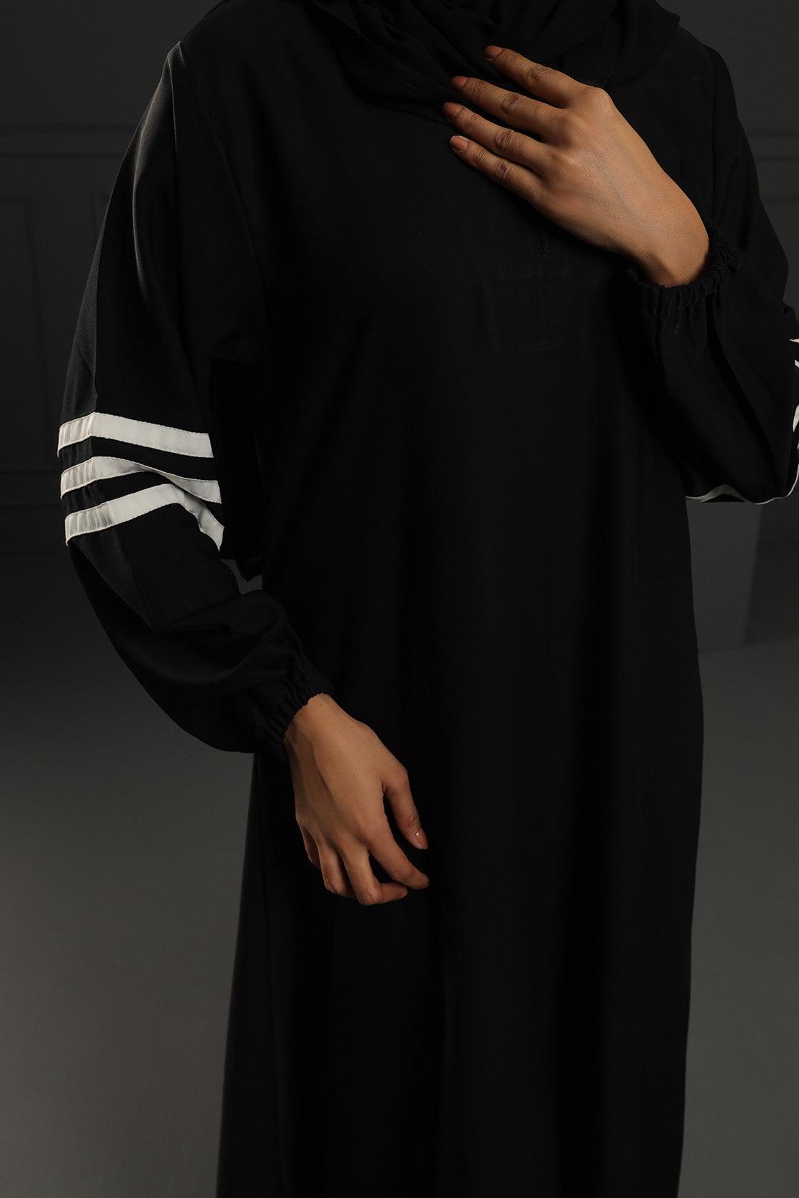 Abaya Black White Stripes Silk-Fabric