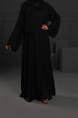 Abaya Black Pearl Embroidered Satin Silk