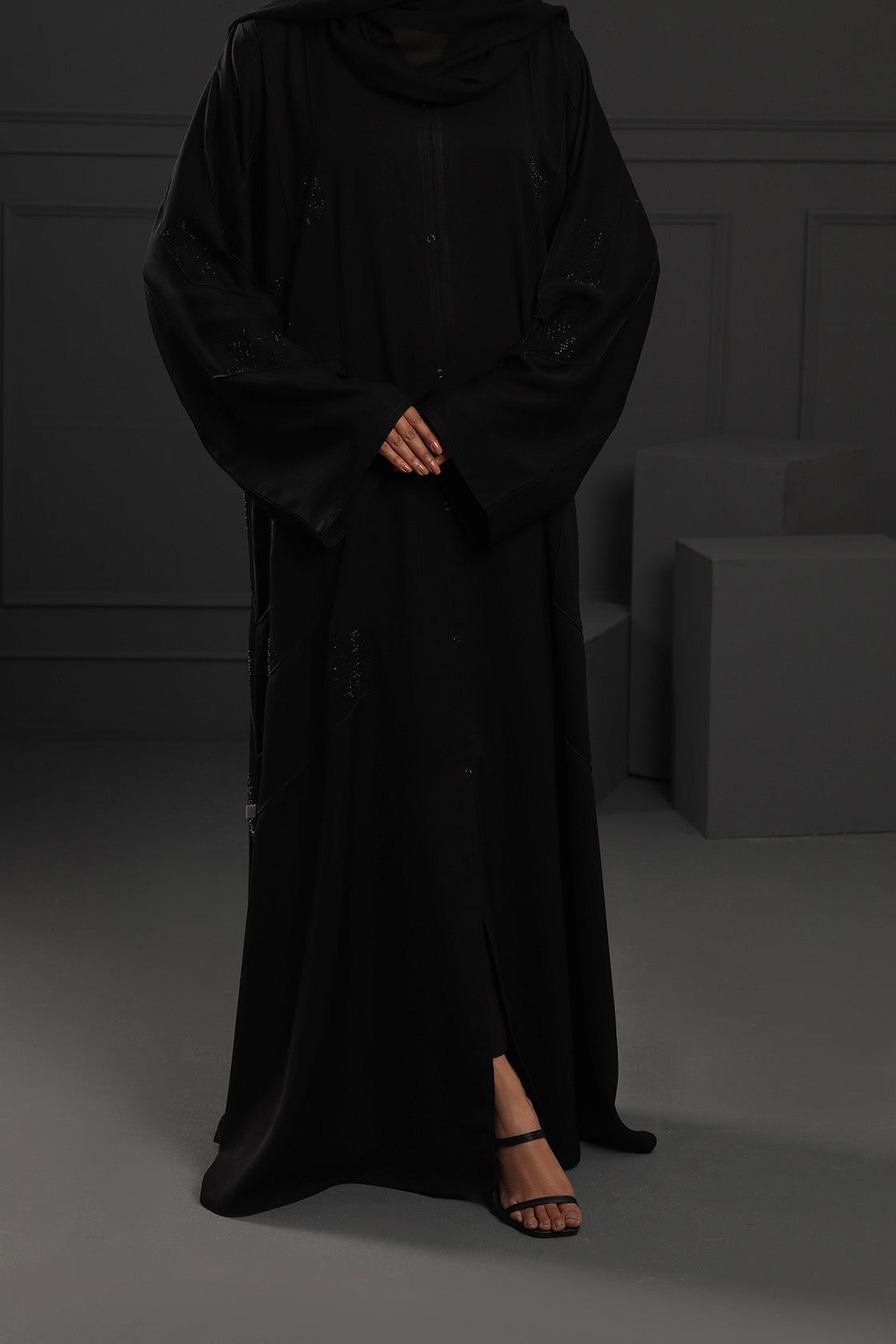 Abaya Black Pearl Embroidered Satin Silk