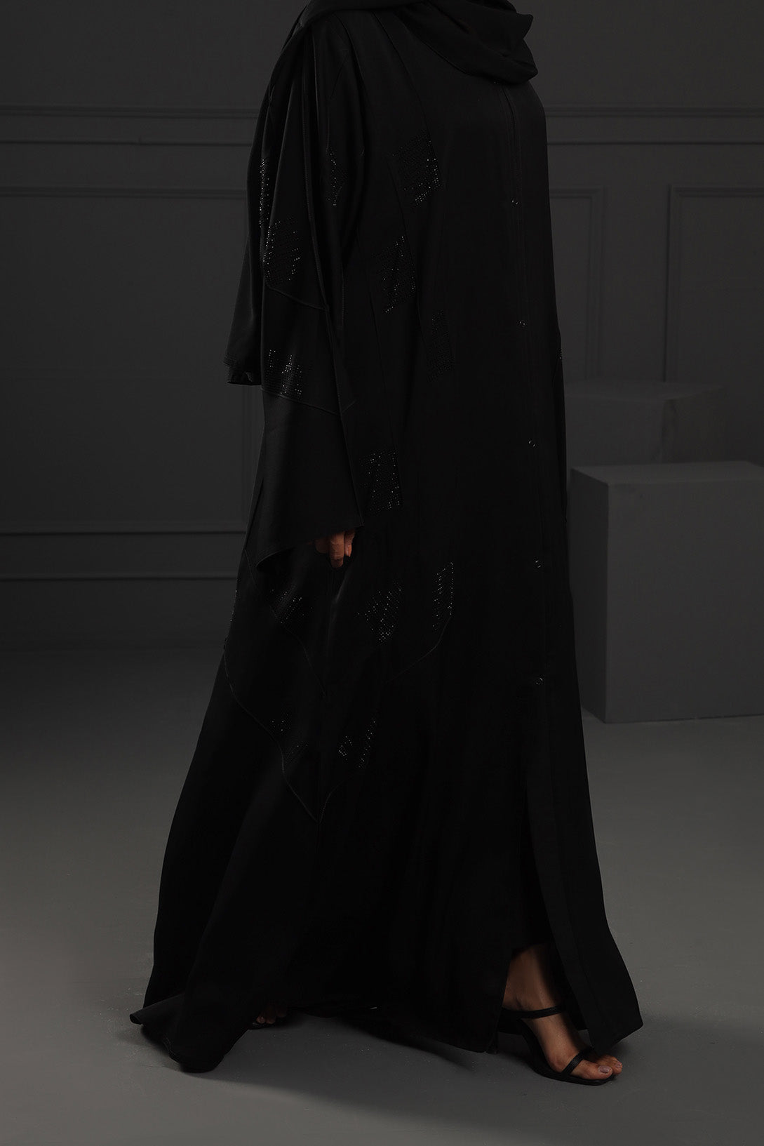 Abaya Black Pearl Embroidered Satin Silk
