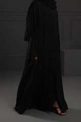 Abaya Black Pearl Embroidered Satin Silk