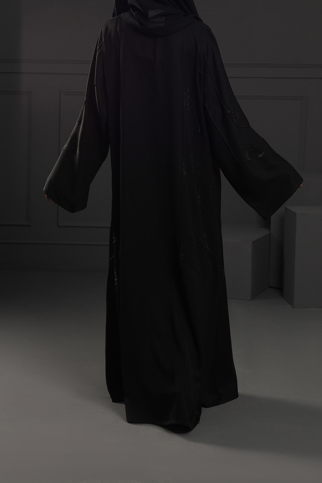 Abaya Black Pearl Embroidered Satin Silk