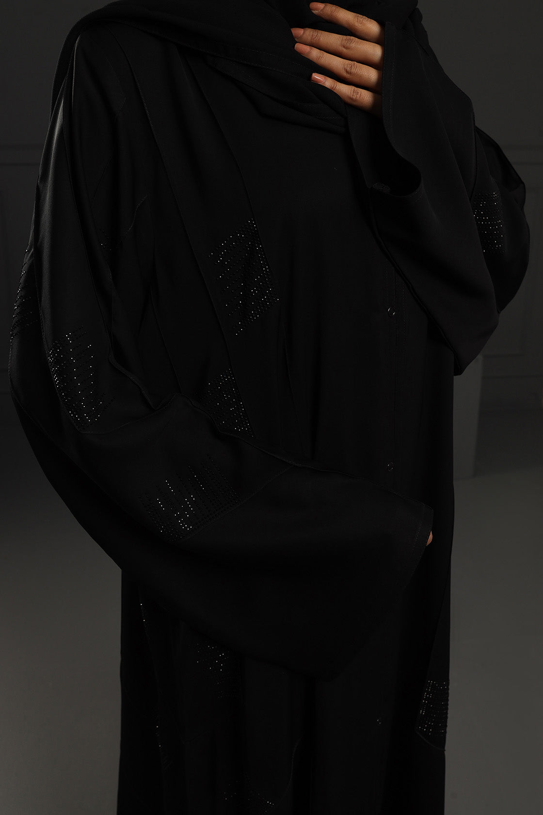 Abaya Black Pearl Embroidered Satin Silk