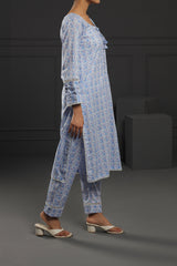 Ice Blue floral Printed 2 Piece Suit Cotton-Cambric