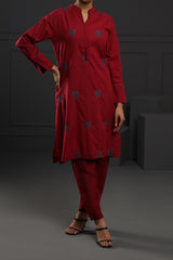 2 Piece Embroidered Dress Deep Red