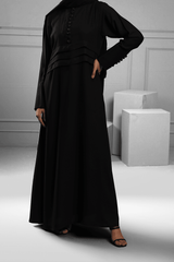 Abaya Black Hand Work Buttons Silk-Fabric