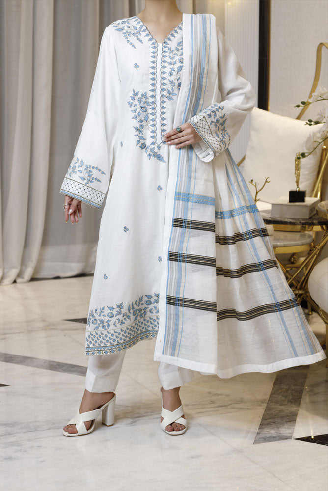 Azure Breeze 3pc Embroidered Dress Munar-Fabric