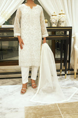 Pearl White 3 piece Embroidered Dress