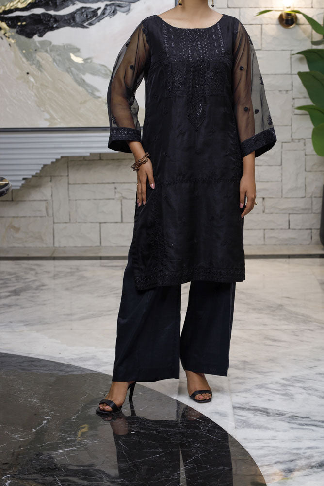 Dazzle Black 2 piece Suit Organza-Fabric