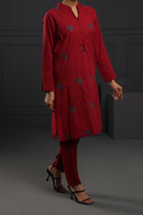 2 Piece Embroidered Dress Deep Red