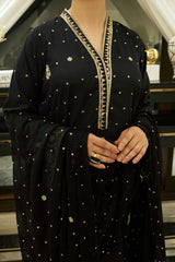 Charcoal Black 3 Piece Embroidered Dress