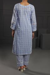 Ice Blue floral Printed 2 Piece Suit Cotton-Cambric