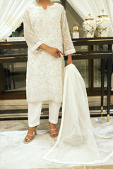 Pearl White 3 piece Embroidered Dress