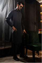 Men Grey Shalwar Kameez Blended-Fabric