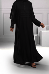 Abaya Black Hand Work Buttons Silk-Fabric