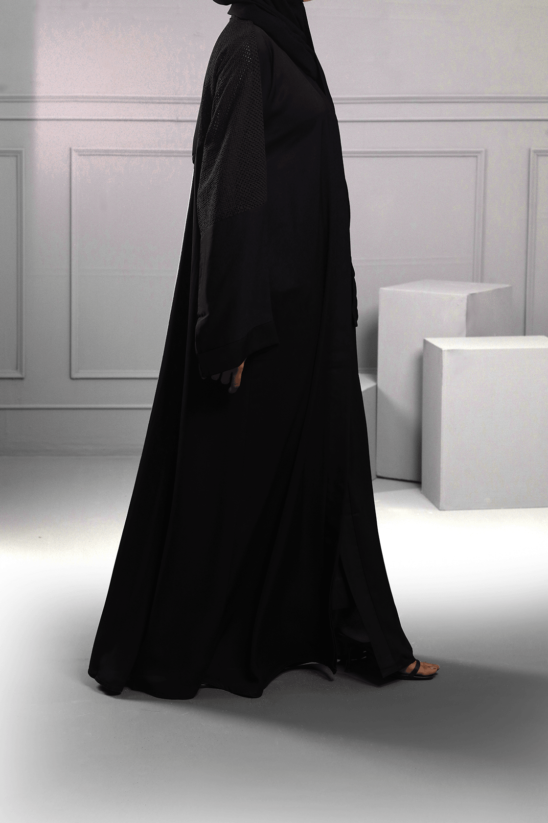 Abaya Black Mesh Silk-Fabric