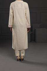 2 piece suit Cream Embroidered Cottton-Lawn