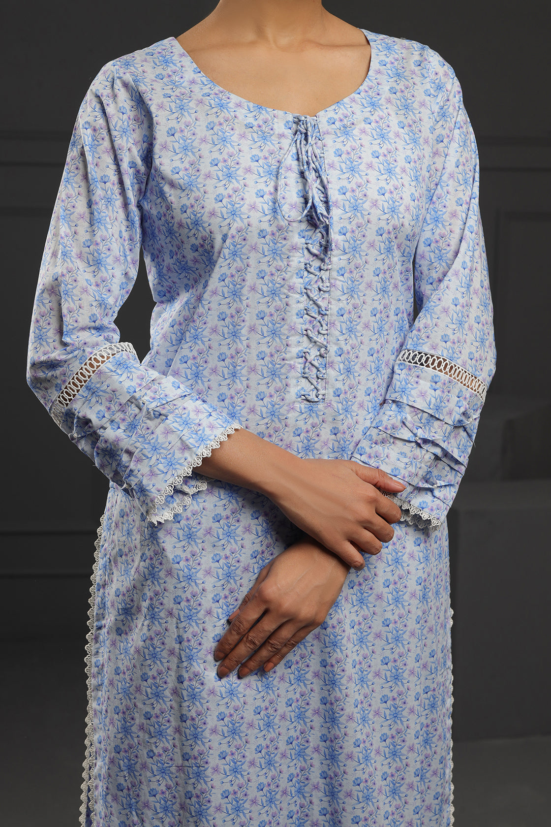 Ice Blue floral Printed 2 Piece Suit Cotton-Cambric