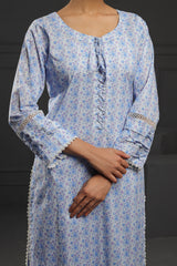 Ice Blue floral Printed 2 Piece Suit Cotton-Cambric
