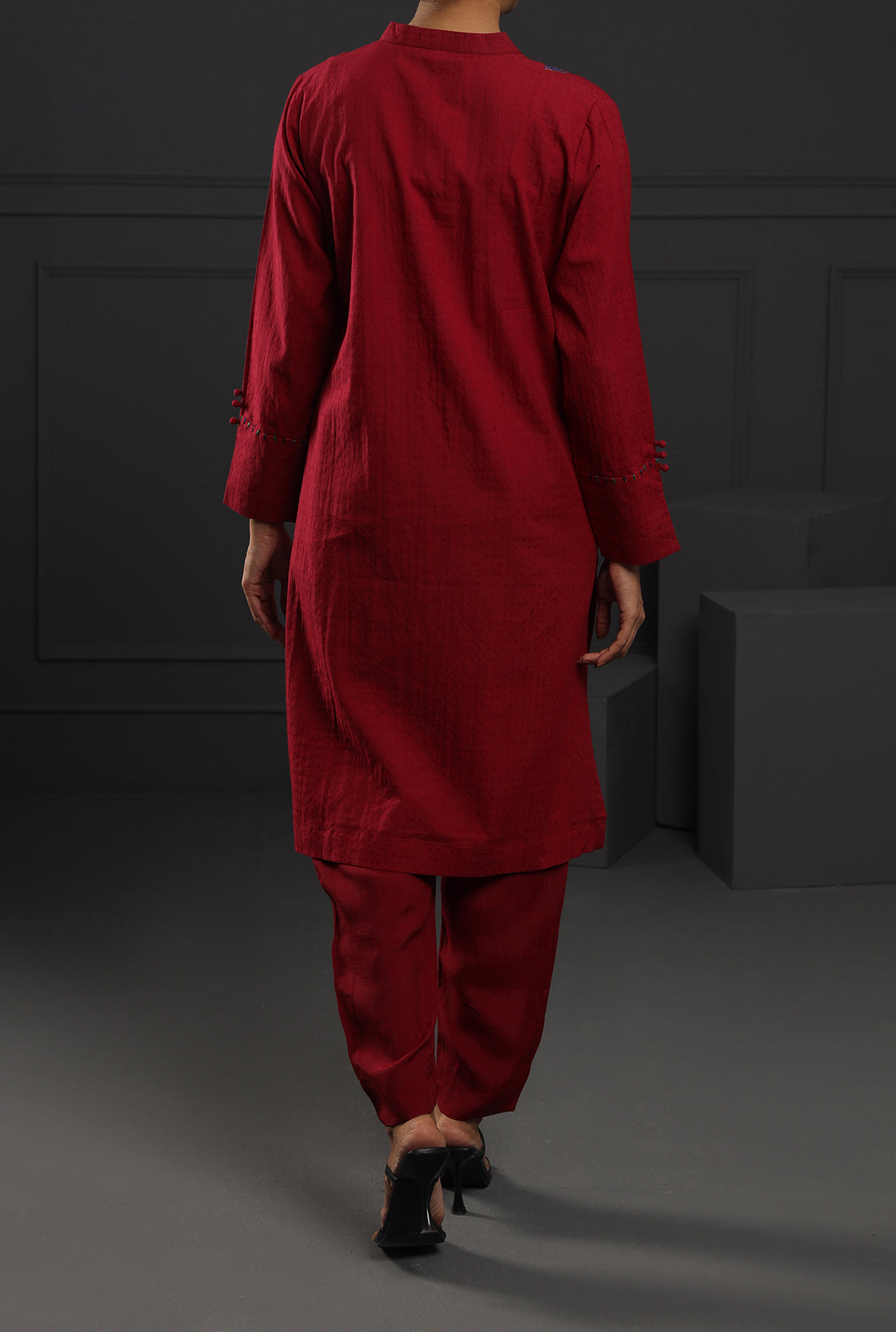 2 Piece Embroidered Dress Deep Red