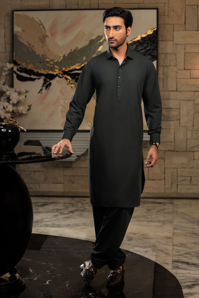 Men Bottle Green Premium Shalwar Kameez