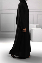 Abaya Black Hand Work Buttons Silk-Fabric
