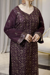 Deep Burgundy 2 piece Embroidered Dress Organza-Fabric
