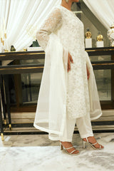 Pearl White 3 piece Embroidered Dress