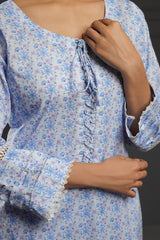 Ice Blue floral Printed 2 Piece Suit Cotton-Cambric
