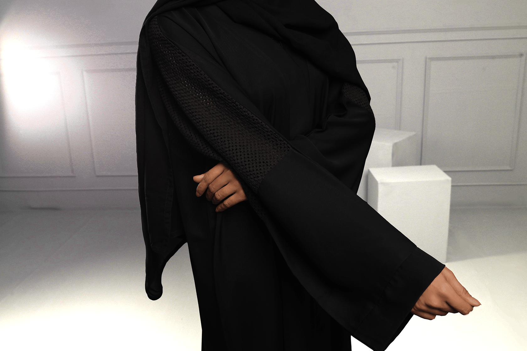 Abaya Black Mesh Silk-Fabric