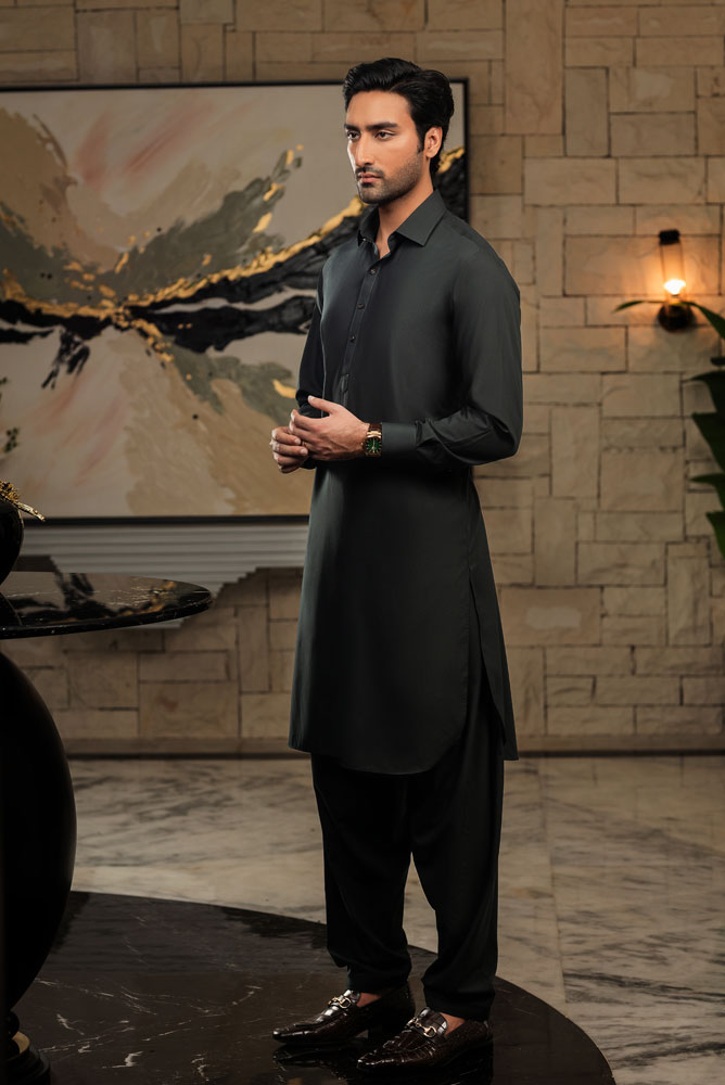 Men Bottle Green Premium Shalwar Kameez