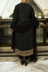 Charcoal Black 3 Piece Embroidered Dress
