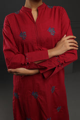 2 Piece Embroidered Dress Deep Red