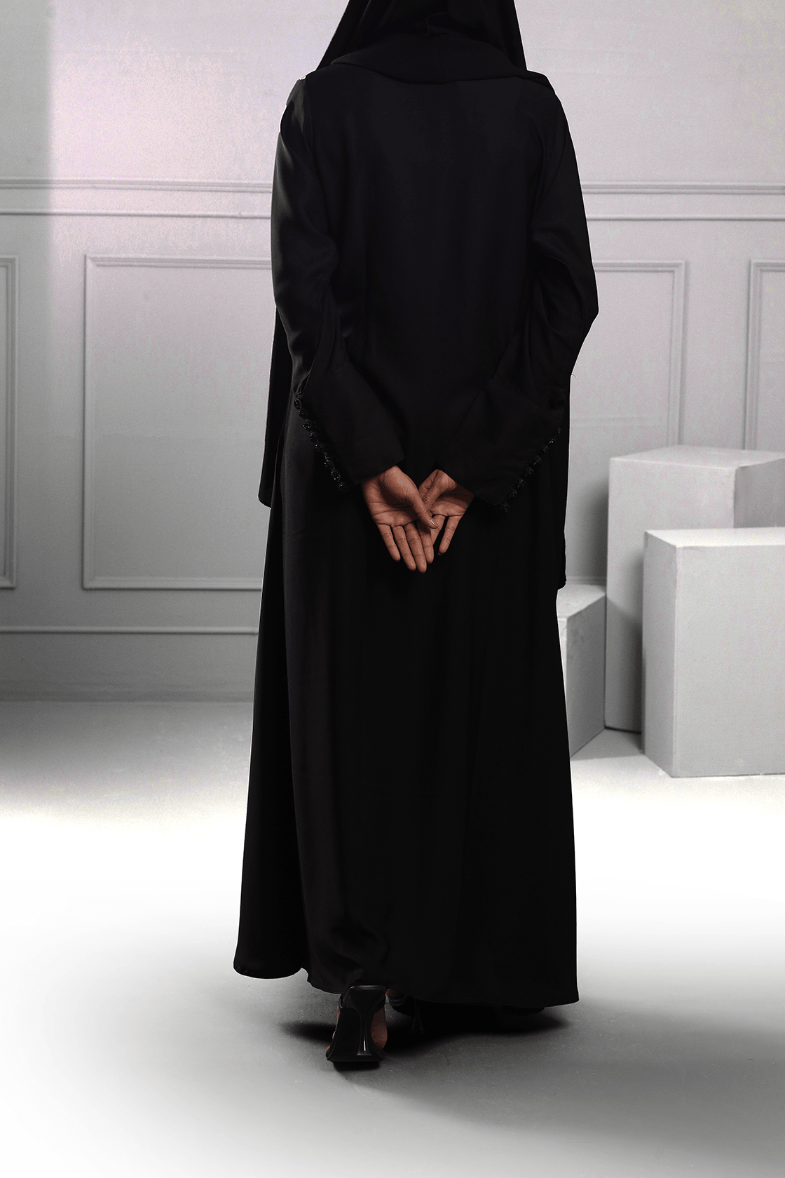 Abaya Black Hand Work Buttons Silk-Fabric